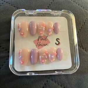 Purple and Cream Press-On Nails